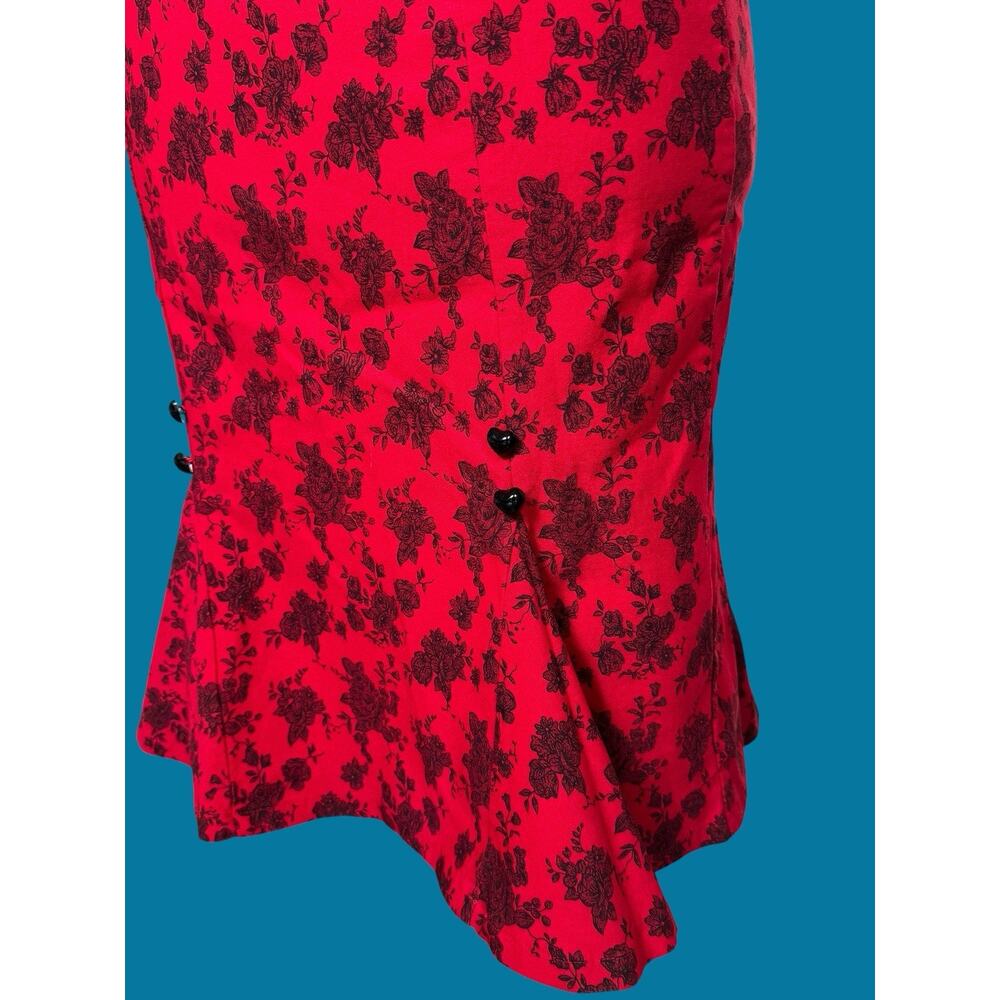 VOODOO VIXEN Retro Red & Black Floral Knee-Length Stretchy Wiggle Skirt, Pinup - Picture 12 of 14